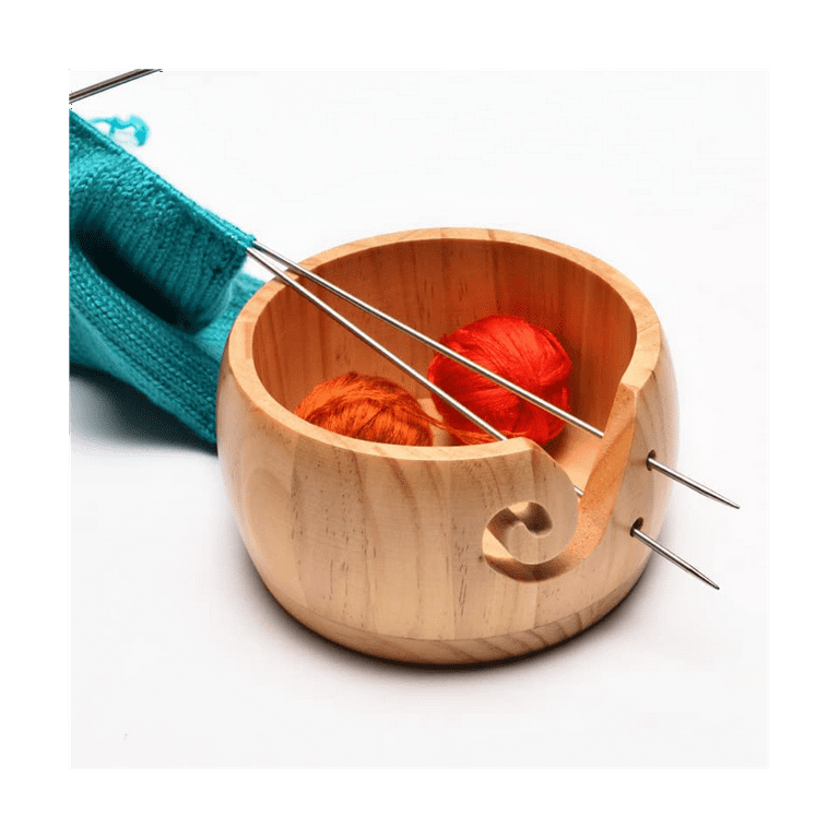 Wooden Yarn Bowl,Yarn Bowls with Lid for Knitting Crochet Yarn Ball Holder  Handmade Yarn Storage Bowl,Light Wood 