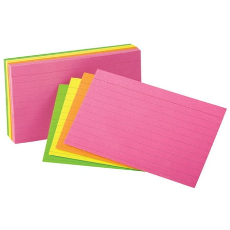 Oxford Ruled Index Cards, 3 x 5, Glow Green/Yellow, Orange/Pink, 100-Pack