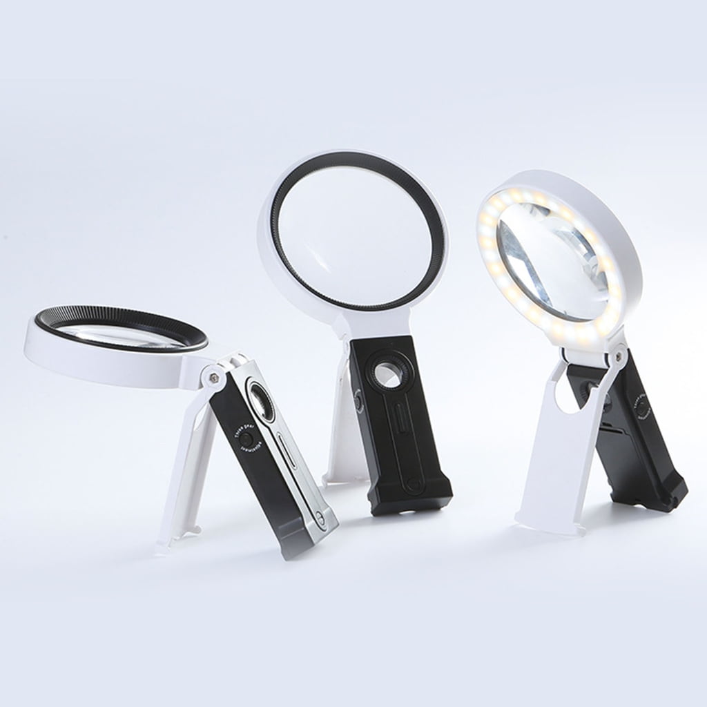 Geemin LED illuminates Magnifying Glass with Stand Lighted Foldable Reading Magnifier Senior Friendly LED Magnifying for senior