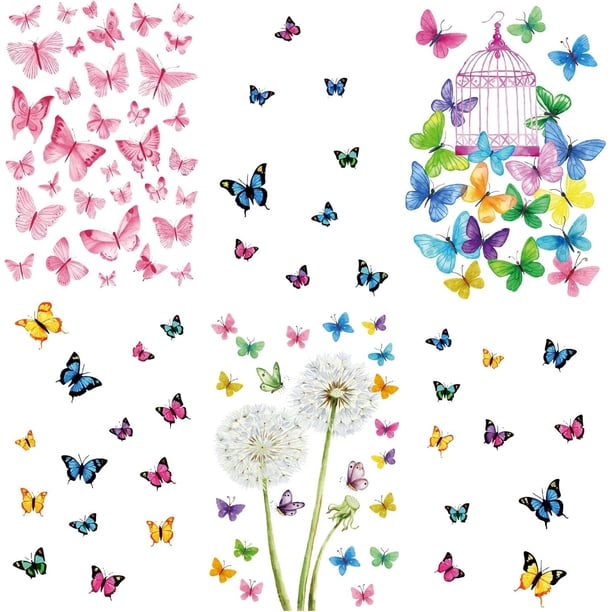 4 pegatinas de pared con diseño de diente de león y mariposas, decoración floral, despegables y adhesivas, impermeables para el hogar.