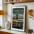 thumbnail image 5 of Porto Vintage Travel Poster – The Charm of Portugal - Porto Porto District Portugal Illustration Travel Poster Vintage Poster Cityscape Bridge Boat Harbor Black Framed Wall Art Print 5 x 7 inches, 5 of 8