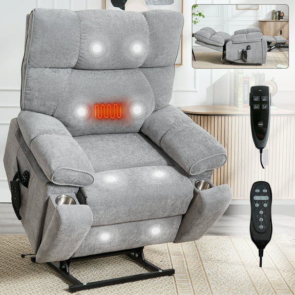 Alvantor Large Power Lift Recliner Chair for Elderly Dual Motor Chenille Electric Recliners Chair with Massage and Heat for Living Room Gray