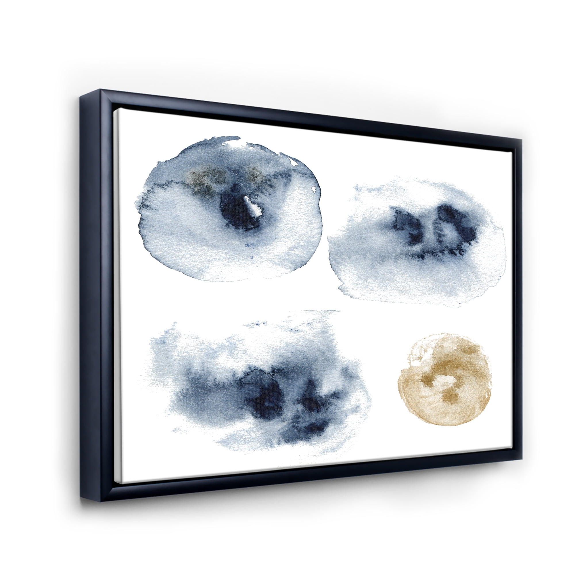 Abstract Of Gold and Dark Blue Cloud 32 in x 16 in Framed Painting Canvas Art Print, by Designart