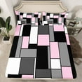 thumbnail image 2 of Feelyou Geometric Anstract Queen Sheet Sets for Adult, Pink Grey Square Flat Sheet, Modern Fashion Queen Fitted Sheet, Breathable Home Decor, 4-Piece, 2 of 7