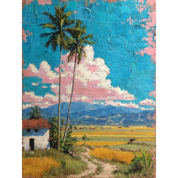 Bamboo Tree Farmhouse Landscape Canvas Print, Nature Plant Baby Girl Gift Home Wall Decor Art