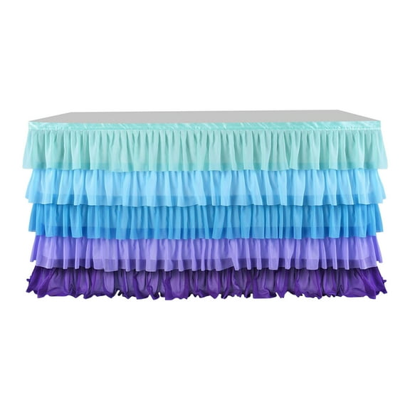 Table Skirt Tutu Ruffled Tablecloth, Tulle Table Skirt 9ft Tutu Ruffled Chiffon Tablecloth For Rectangle Wedding Baby Shower Girls Birthday Party and Cake Dessert Table Decorations