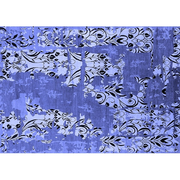 Ahgly Company Machine Washable Indoor Rectangle Oriental Blue Industrial Area Rugs, 5' x 8'