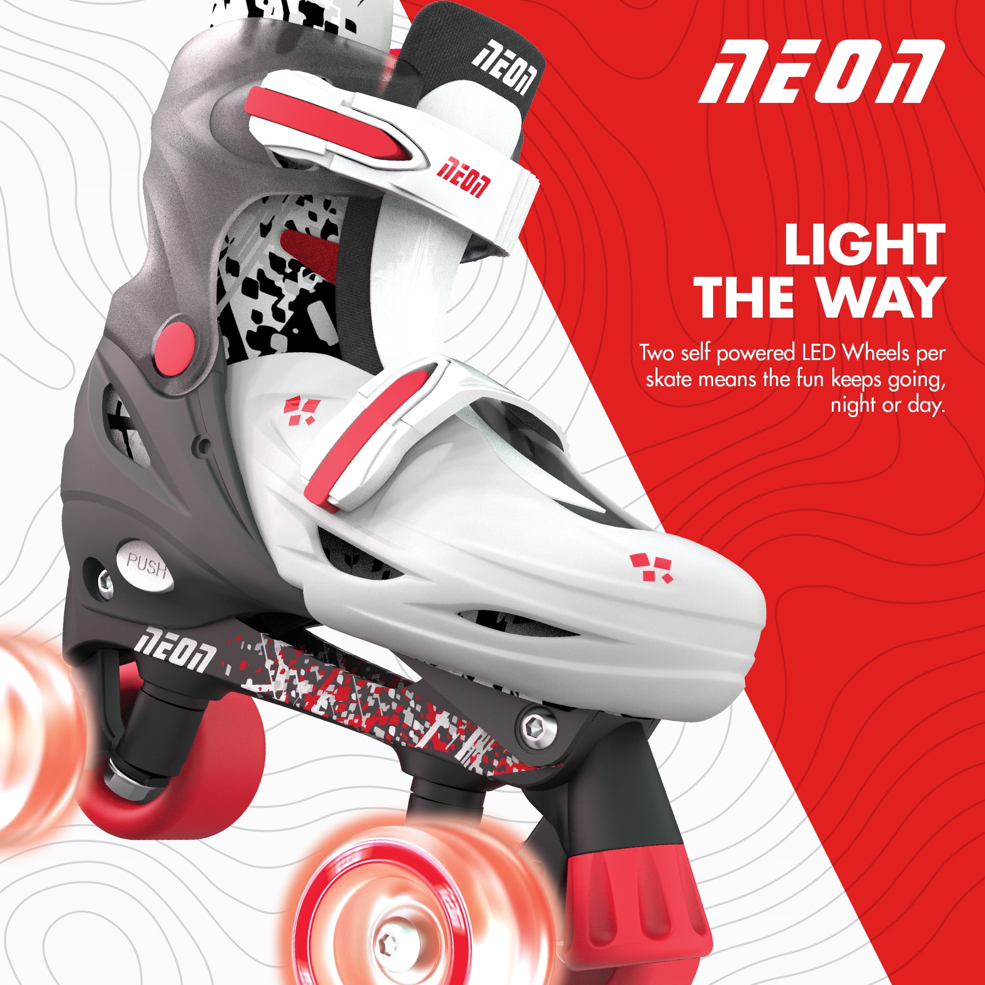 Yvolution Neon Roller Skates 2 in 1 Inline Skates and Quad - Girls and Boys Skate, Size 12-2 Adjustable, One Pair, Red