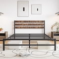 thumbnail image 4 of BTMWAY Queen Metal Platform Bed with Vintage Wood Headboard and Strong Metal Slats, Queen Size Bed Frame No Box Spring Needed, Heavy Duty Metal Bed for Teens Adults, 450lbs Capacity, Black, 4 of 8