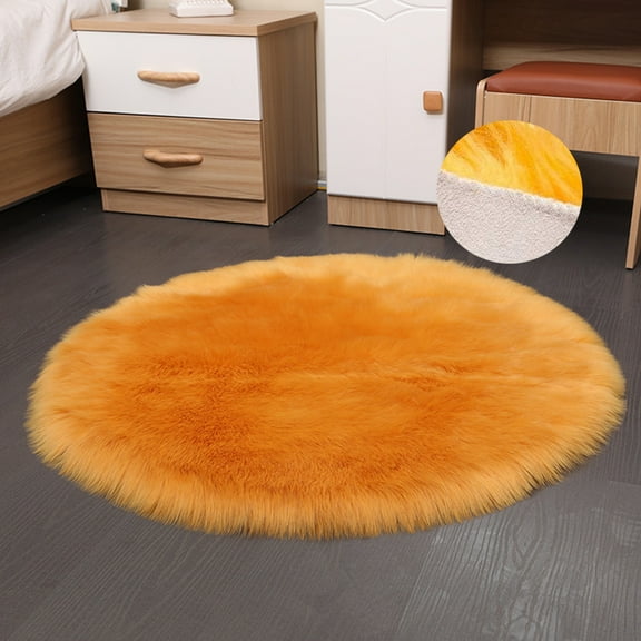 FUDAKUNA Yellow Plush Fluffy Shaggy Area Rugs Round 28"x28" Faux Sheepskin Non Slip Backing Carpet