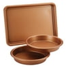 Ayesha 3 Piece Collection Nonstick Bakeware Cake Pan and Cookie Pan Set, Copper