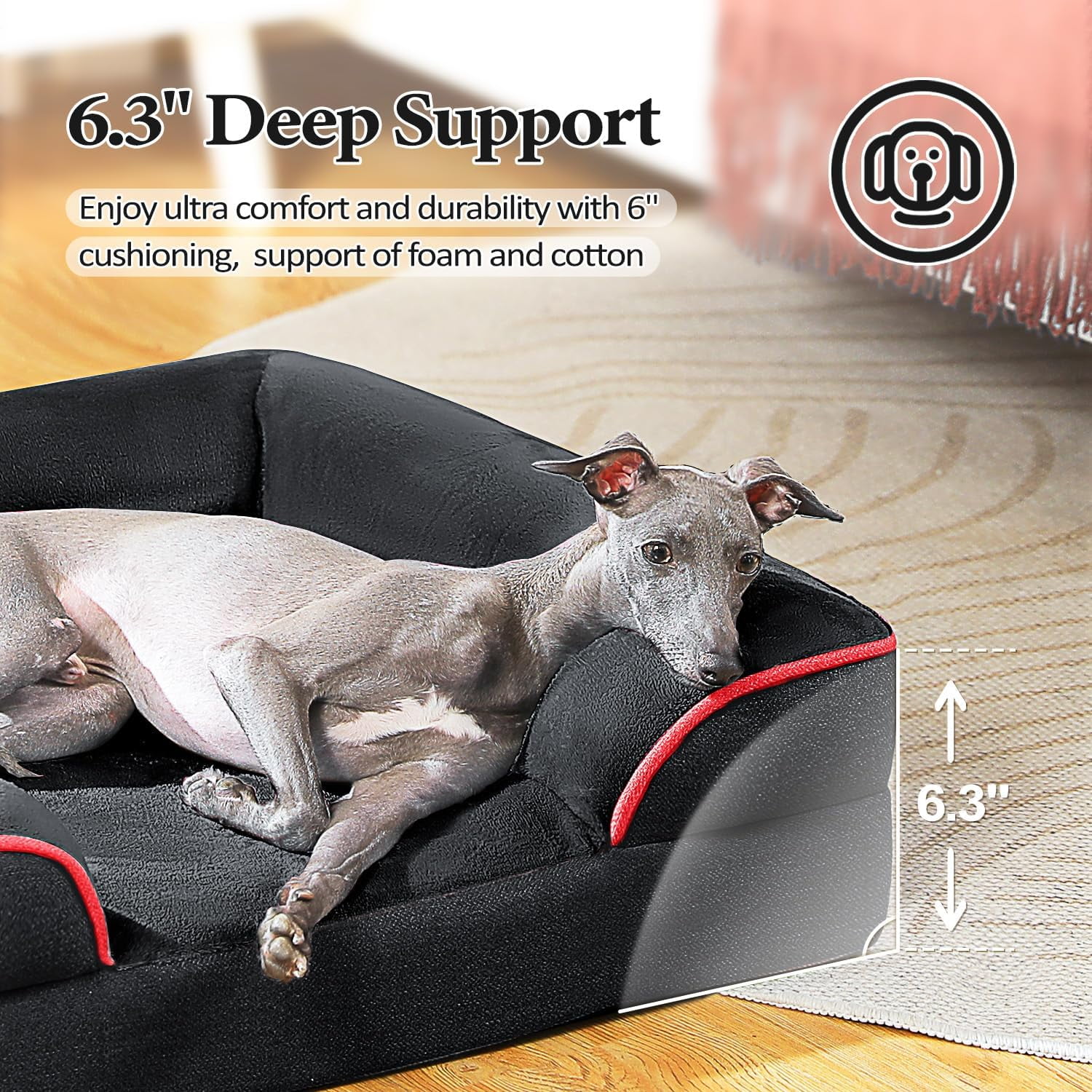 Orthopedic Dog Bed, Washable Medium Dog Bed for Medium Dogs with Supportive Foam,2-Layer Waterproof Cover and Non-Slip Bottom for Small, Medium and Large Dog-Black, Medium