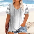 thumbnail image 2 of FRSASU Women's T-shirts Short Sleeve Trendy V-Neck Plus Size Summer Beach Vacation Striped Tee Gray, 2 of 6