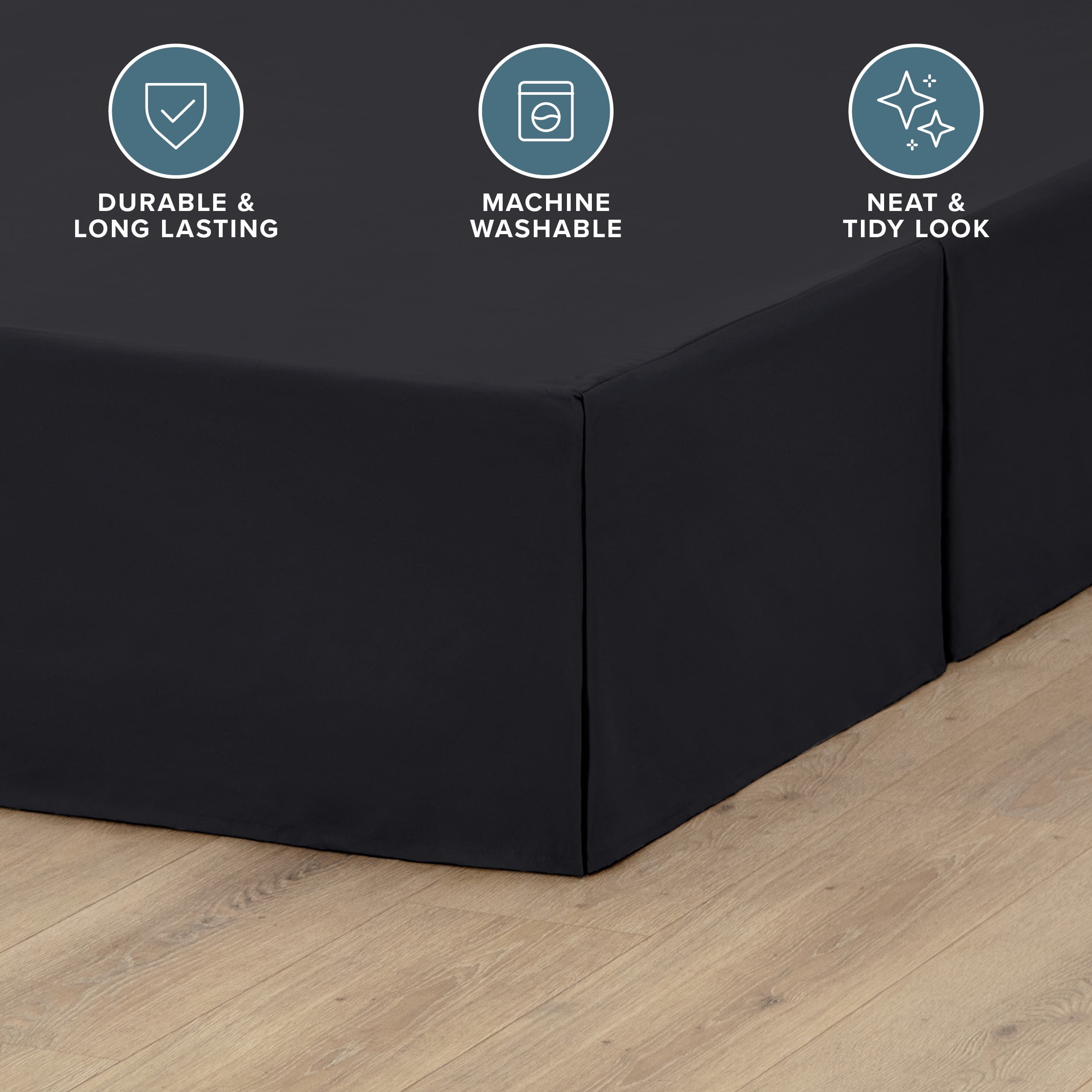 Bare Home Double Brushed Bed Skirt - Premium 1800 Collection - 15-inch Drop - Queen, Black