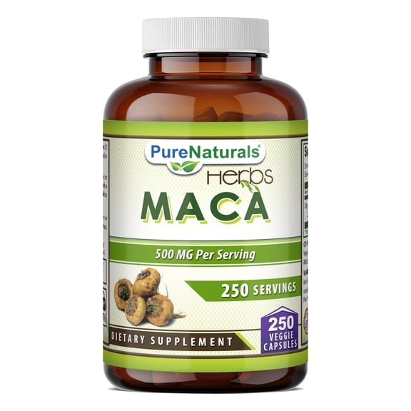 Pure Naturals Maca 500 Mg Per Serving 250 Capsules Supplement | Non-GMO | Gluten Free | Ideal for Vegetarians