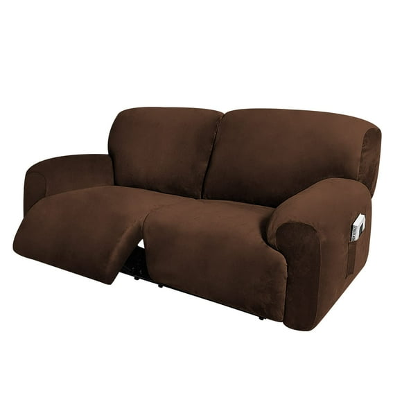 ULTICOR Extra Wide 75" - 100", Reclining 2 Seater Sofa, Extra Wide Reclining Love Seat Slipcover, 6-Piece Velvet Stretch, Reclining Sofa Covers, Thick, Soft, Washable (Chocolate)