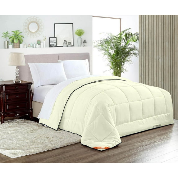 Twin/Twin XL Comforter Solid Ivory Luxurious Collection Microfiber Fill Duvet Insert Box Stiched Quilted Fluffy Soft All Season Comforter with Pillowcases & Premium Piping