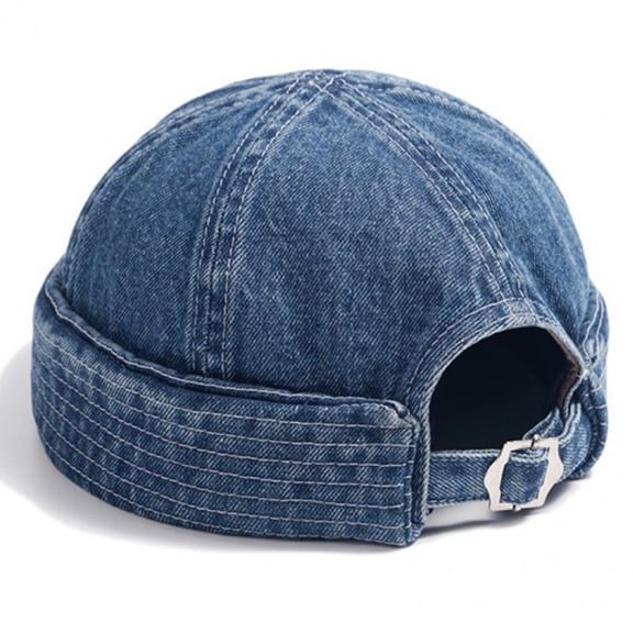 Hzzsbu Women Denim Brimless Cap Retro Rolled Cuff Beanie Hat Adjustable Streetwear Skullcap Unisex Fashion Sailor Cap Worker Hat