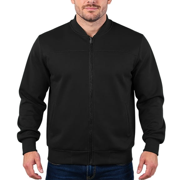 dGslk Mens Lightweight Full Zip Bomber Jacket Casual Stand Collar Long Sleeve Windbreaker Comfortable Fit Outerwear Coat Black L