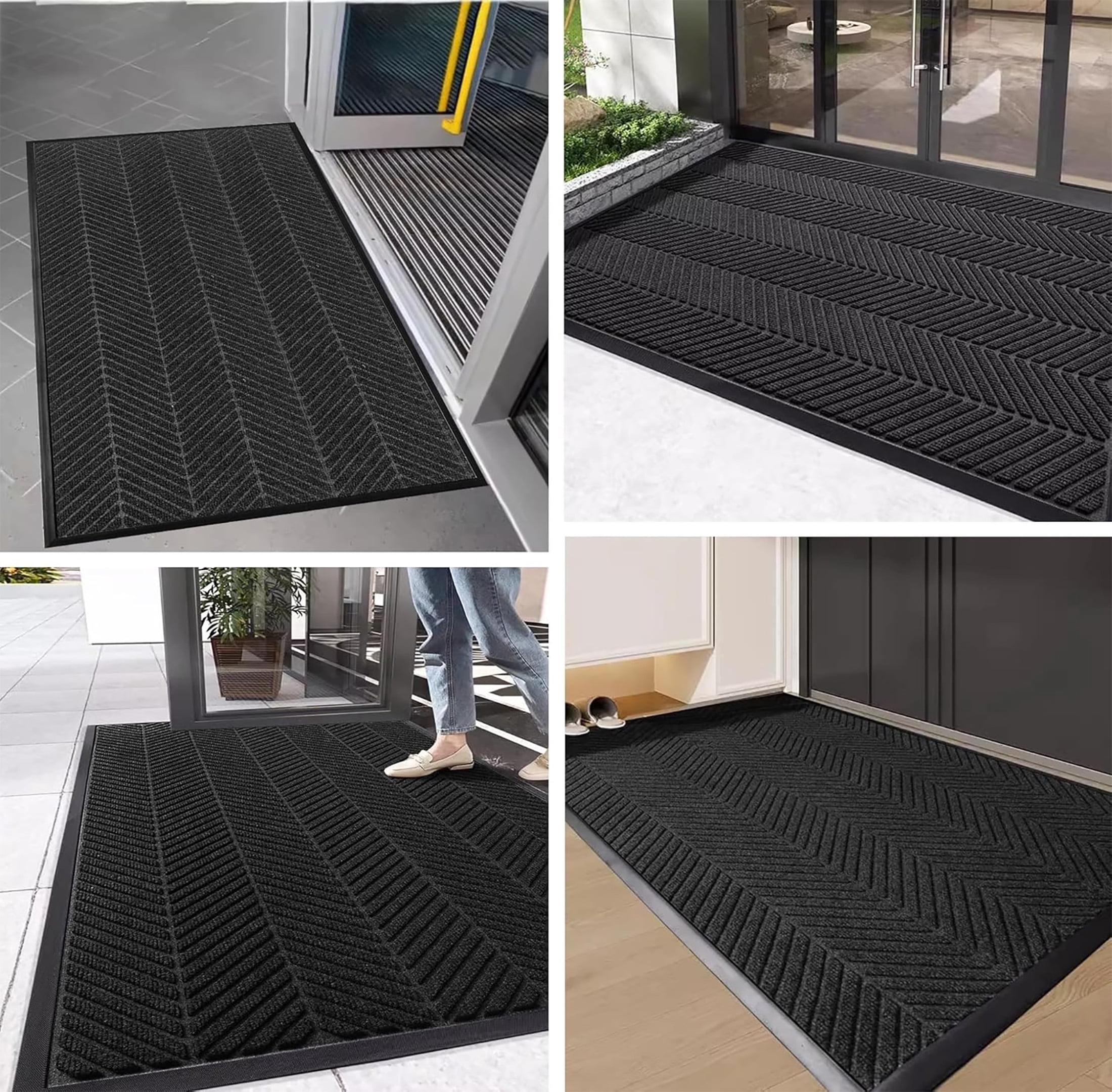 OVYEOFR 3 x 6 ft Striped Entrance Mat, Non Slip Hallway Runner Rug with Rubber Backing, Outdoor Indoor Industrial Carpet Door Mat, Black