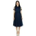 thumbnail image 4 of Bimba Womens Navy Net Shift Dress With Pockets Sheer Pouf Chic Midi Dresses, 4 of 7