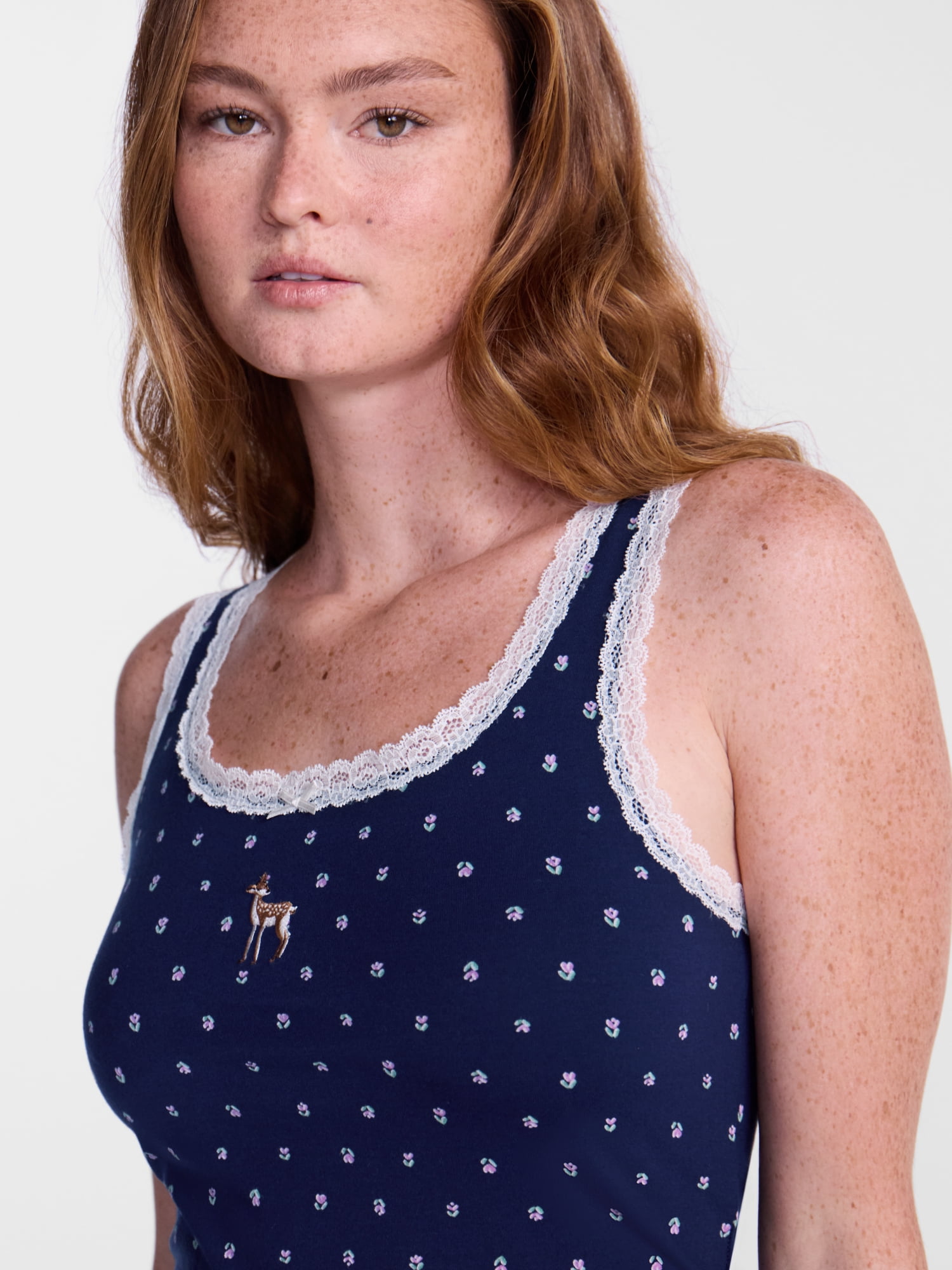 No Boundaries Cotton Blend Jersey Sleep Lace Tank Top, Women’s XXS-3X
