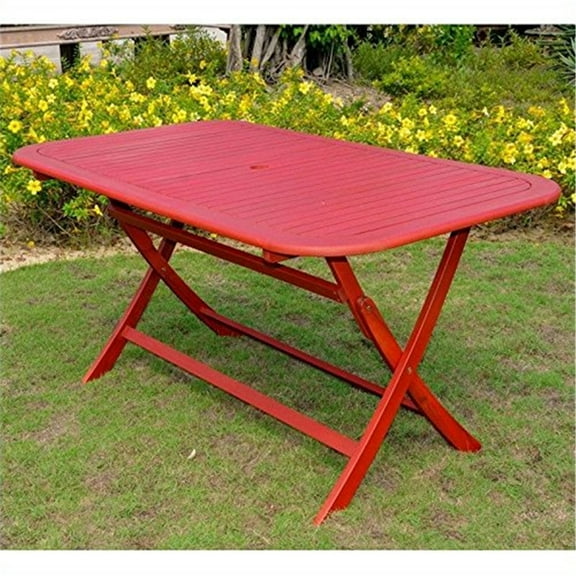 International Caravan Acacia Rectangular Folding Table-Color:Barn Red
