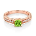 thumbnail image 2 of Gem Stone King 0.88 Ct Princess Cut Green Peridot White Created Sapphire 18K Rose Gold Plated Silver Ring (Size 5), 2 of 5