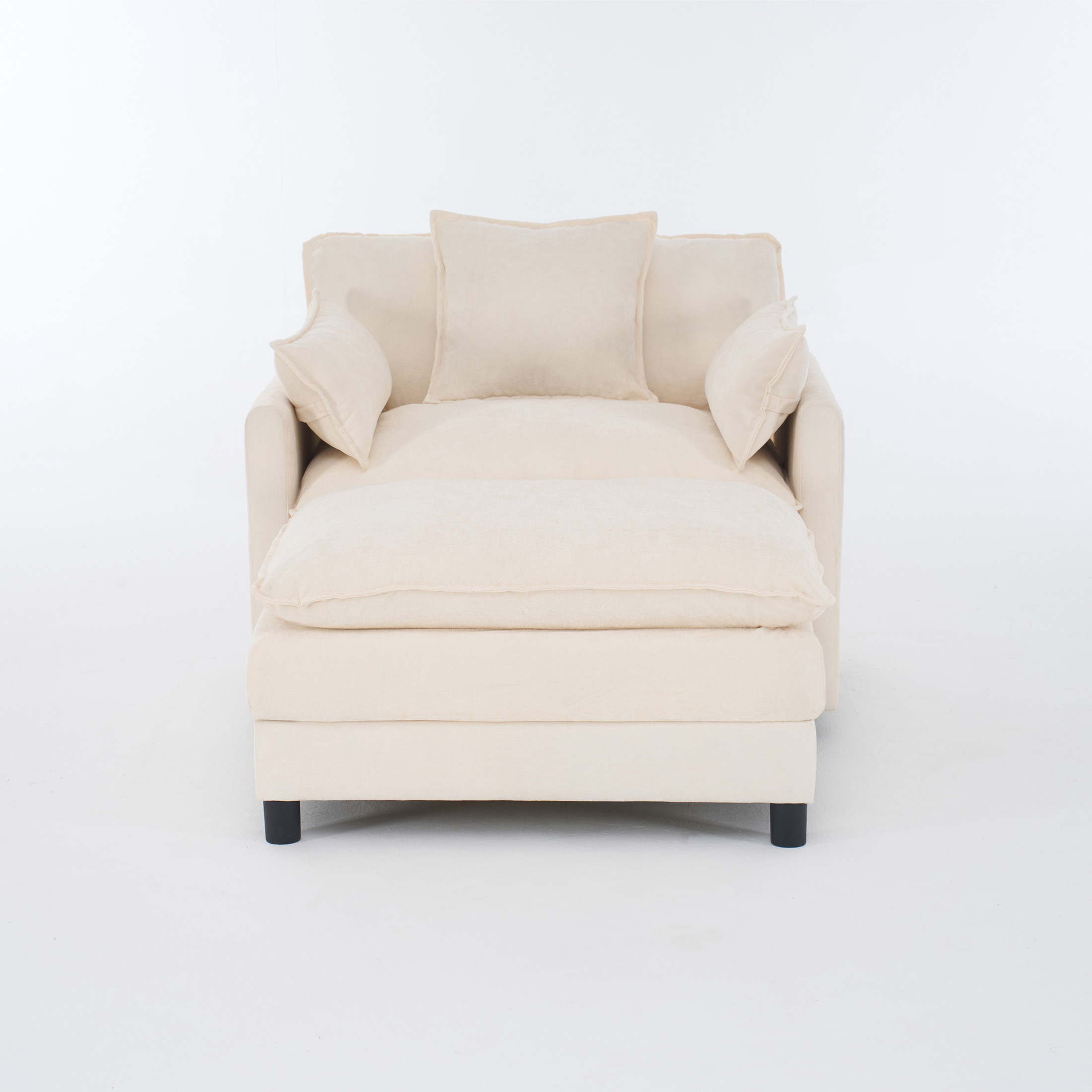 Noble House Modern Chenille Upholstered Accent Chair with Ottoman, Solid Wood Frame, Beige