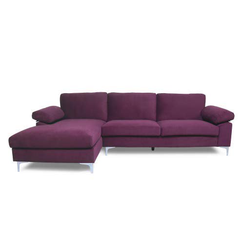 Startogoo Modern Velvet Fabric L Shape Couch With Extra Wide Chaise Lounge Corner Sectional Sofa Left Hand Facing Purple Com Modern Velvet Fabric L Shape Couch, Extra Long Sofa With Chaise Lounge