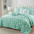 thumbnail image 2 of Home Soft Things 6 Piece Birdsong Printed Quilt Bedspread Set - Teal - Oversized King (122"x106"), 2 of 11