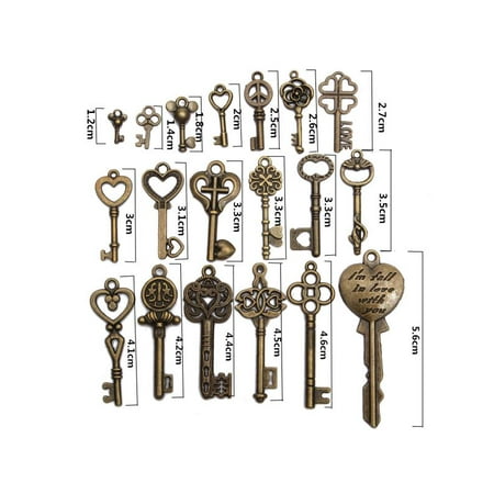 Heart And Key Pendants 19PCS Antique Vintage Bronze Key Old Look Skeleton Pendant Steampunk Heart Bow Jewelry Gift ()