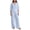 Light Blue, variant on Costeam Womens Textured Woven Two Piece Outfit Lapel Collar 3 Quarter Sleeve Pocket Top And Elastic Waist Wide Leg Pants Loose Fit Solid Color Casual Co Ord Set