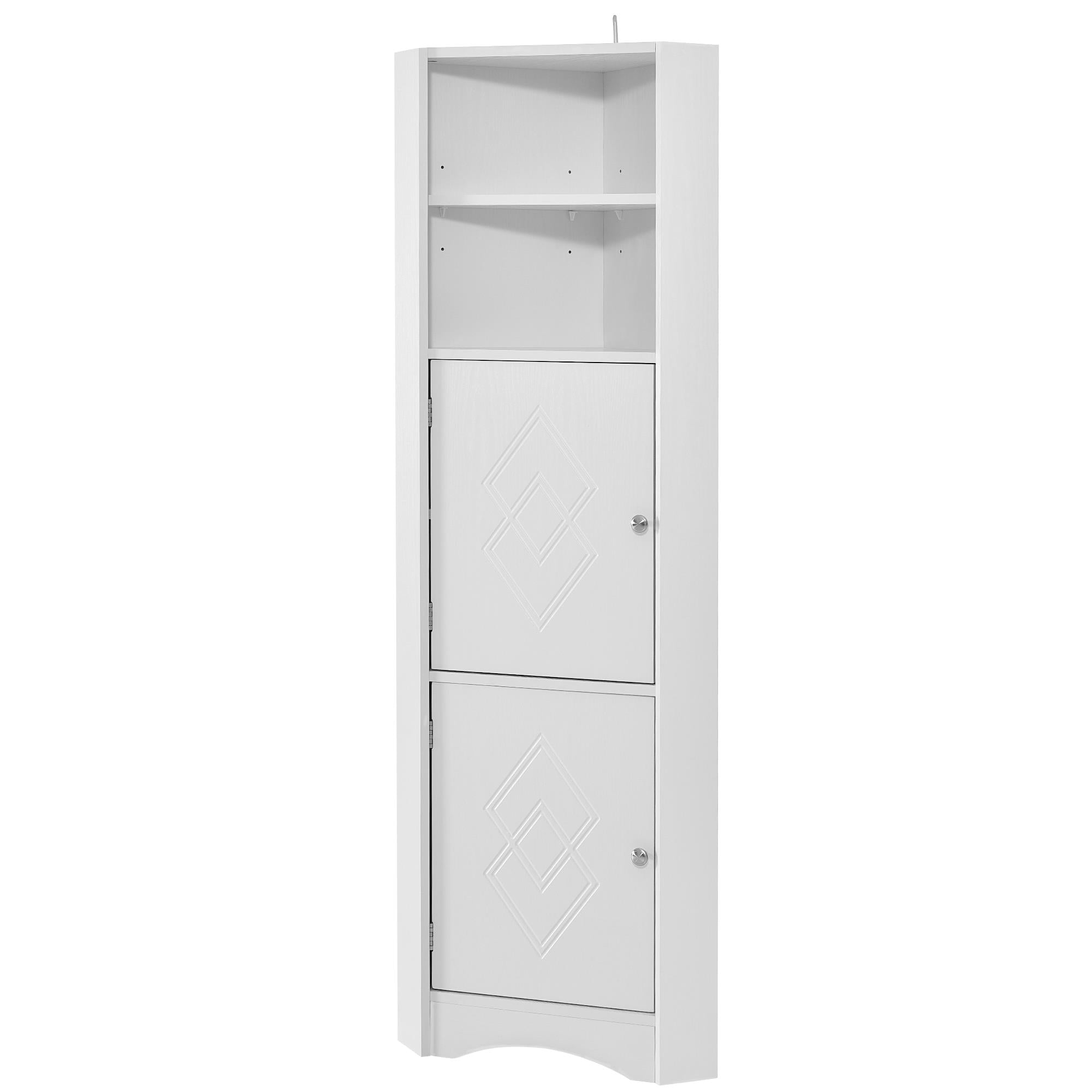 Dropship White Bathroom Storage Cabinet With Shelf Narrow Corner Organizer  Floor Standing (H63 6 Shelves 2 Door) to Sell Online at a Lower Price