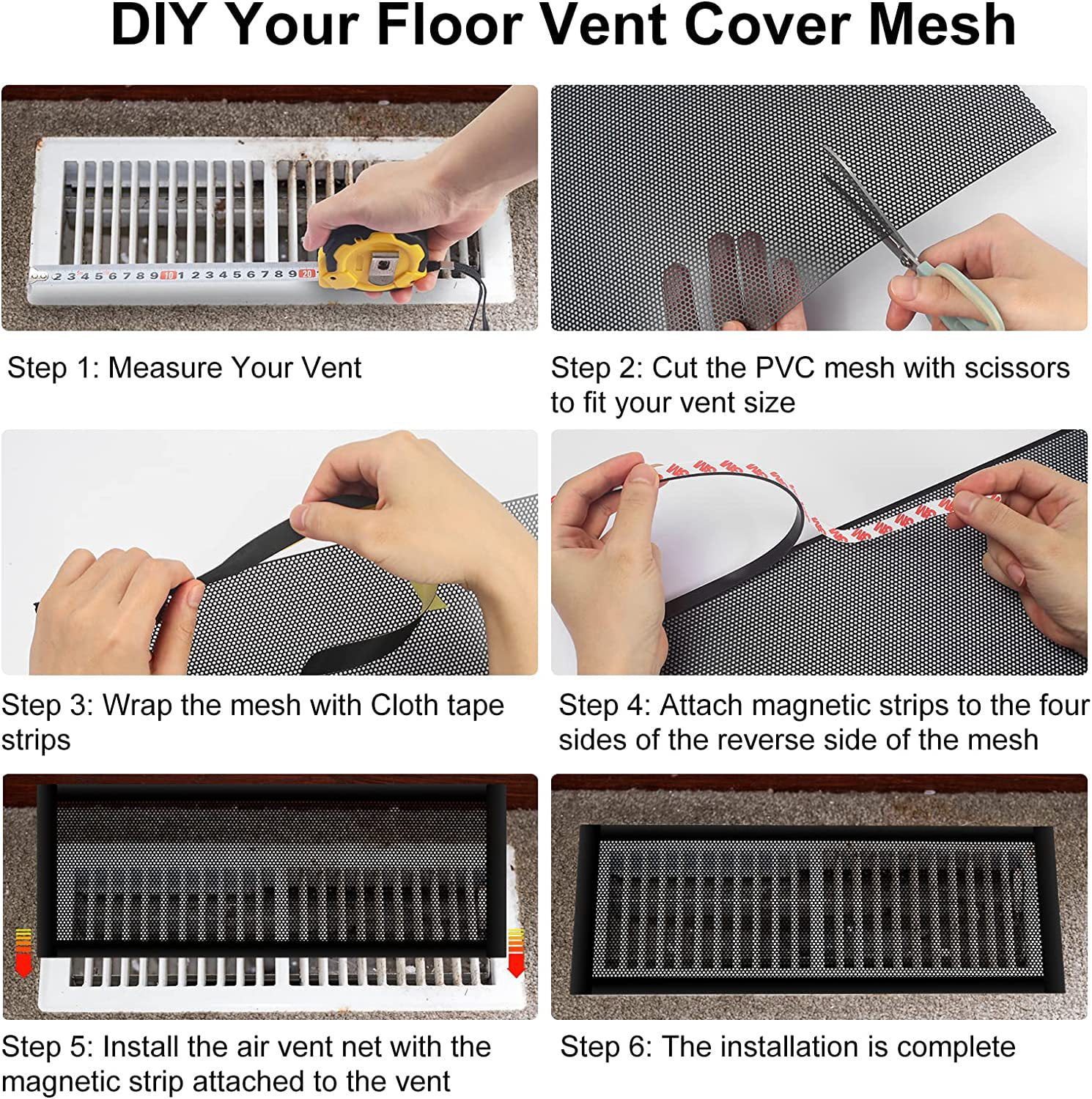 2 Pack DIY Floor Register Vent Cover, 15.7 x 11.8 inch Magnetic Vent Cover Floor Register Trap AC Air Vent Screen Mesh with 8PCS Magnetic Strip for Floor Wall Ceiling Catch Debris Hair Insect