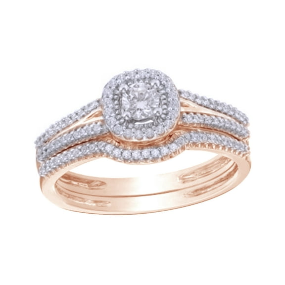 AFFY White Natural Diamond Frame Split Shank Vintage-Style Bridal Ring Set In Solid Gold (0.38 Cttw)