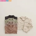 thumbnail image 3 of Ropa de dormir de algodón liso de manga larga para niño y niña, conjunto de pijamas de ocio Simple y holgado, 2 piezas, primavera y otoño, novedad, 3 of 4