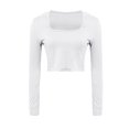 thumbnail image 2 of WNEGSTG Long Sleeve Shirts for Women Leisure Sexy Tight Elastic Solid T Shirt Top White, 2 of 4