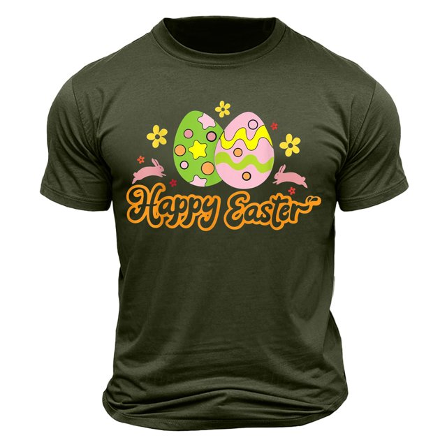 Camisa Casual de Cuello de la Tripulación de la Impresión de Pascua de Manga Corta de Verano Top Ligero de Poliéster para los Hombres, Camiseta de Manga Corta para el Uso Diario de Primavera Verano