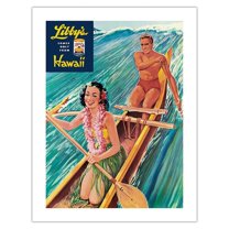 Libby’s Hawaii - Surf Riding Hawaiian Outrigger Canoe (Wa’a) - Vintage Canned Pineapple Juice Advertisement by Lafferty c.1957 - Bamboo Fine Art 290gsm Paper (Unframed) 17x22in