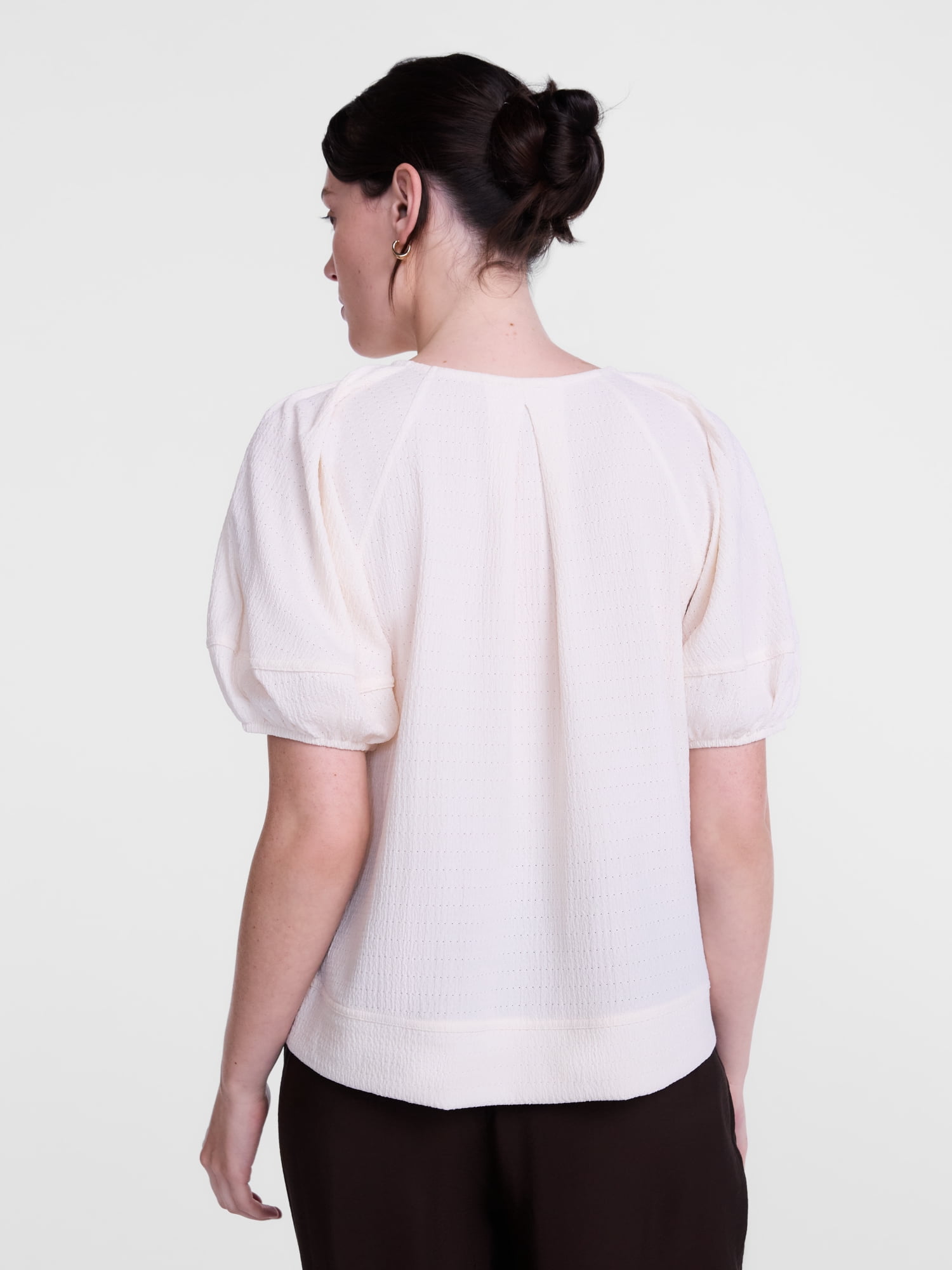 Scenario Women's Textured Top with Short Puff Sleeves, Sizes XS-XXXL
