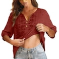 thumbnail image 3 of CYYOLLPF embroidered tops for women two piece sets for women Matching Lounge Capri Pants 2 Piece Gauze Cotton 3/4 Sleeve Top linen pants set Peasant Outfits boho shirts for women vintage Red L, 3 of 9
