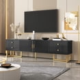 thumbnail image 1 of TV Cabinet, Low Panel with Textured Doors, TV Stand with Drawers, Gold Handles and Gold Legs, 1 of 10