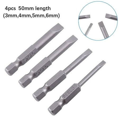 

4Pcs 50mm Slotted Screwdriver Bit 3mm-6mm Magnetic Flat Head 1/4in Hex Shank