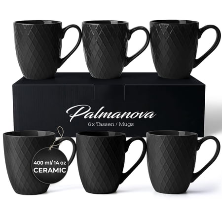Coffee Mugs set of 6 / Coffee Cups - 6 x 14 Oz Ceramic Mugs - Large Coffee Mugs - Microwave & Dishwasher safe - Palmanova Collection
