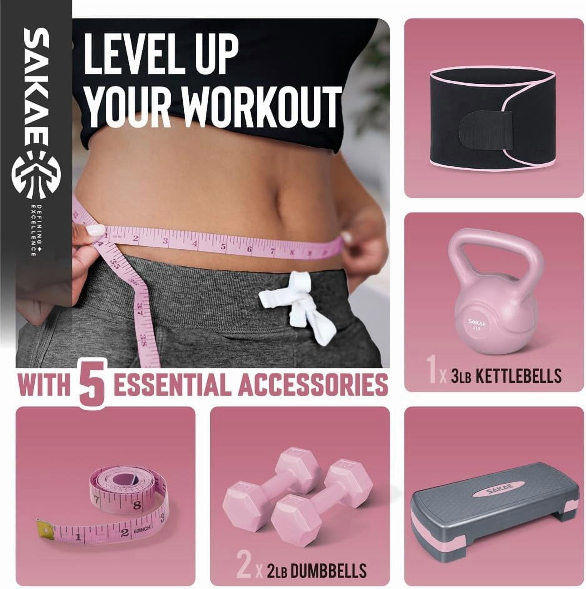 Adjustable Height Aerobic Stepper Set, Multiple Bundle Options with Dumbbells, Kettlebell, Waist Trimmer, Ankle Weights or Weighted Vest, Workout Exercise Step Platform w/Level Risers, 4 Colors