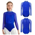 thumbnail image 2 of iiniim Gymnastics Leotard for Girls Sparkly Sheer Mesh Long Sleeve Figure Skating Bodysuit One Piece Jumpsuit Blue 8, 2 of 7