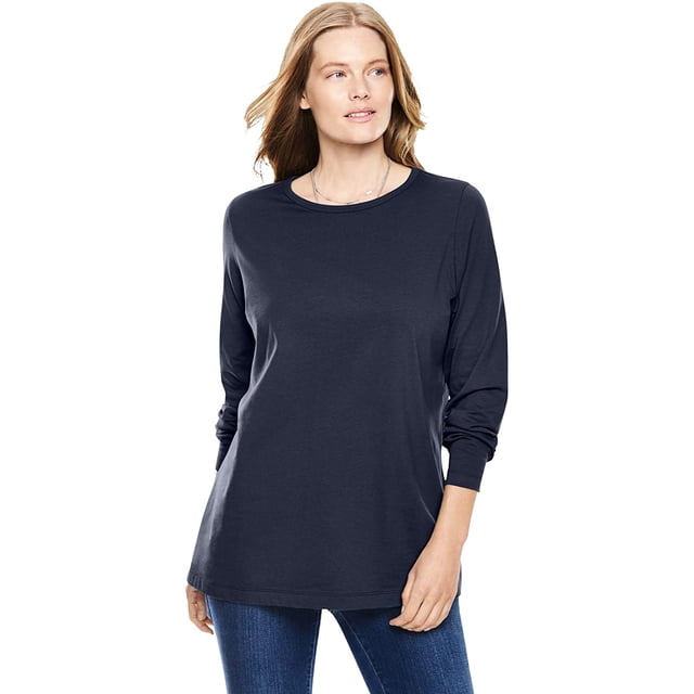 T-shirt à Manches Longues à Col Ras du Cou Parfait pour Femmes Grande Taille