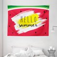 thumbnail image 1 of Hello Tapestry, Artistic Watermelon Background with Brushstrokes and a Script for Joyful Summertime, Wall Hanging for Bedroom Living Room Dorm Decor, 80W X 60L Inches, Multicolor, by Ambesonne, 1 of 2