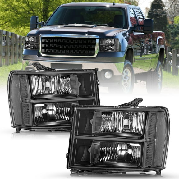 For 2007-2013 GMC Sierra 1500 2500HD 3500HD Black FACTORY Headlights LH RH 07-13